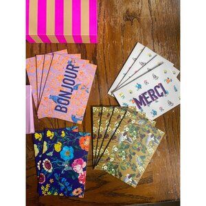 Anthropologie Merci Floral Stationery Card Set With Striped Box